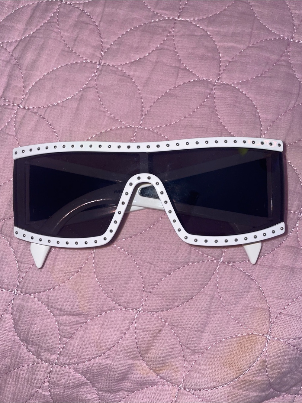 White Studded Shield Sunglasses
